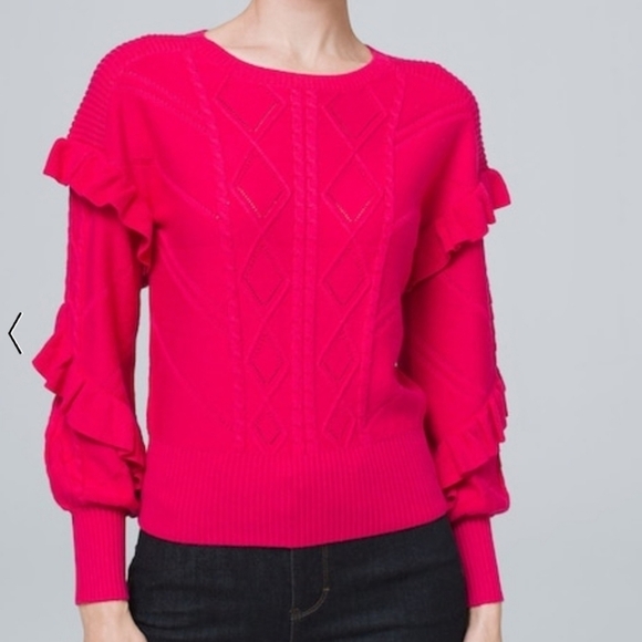 white house black market Crew Neck Pink Sweater W/ Ruffle Details Women's Sz XS - Picture 13 of 13